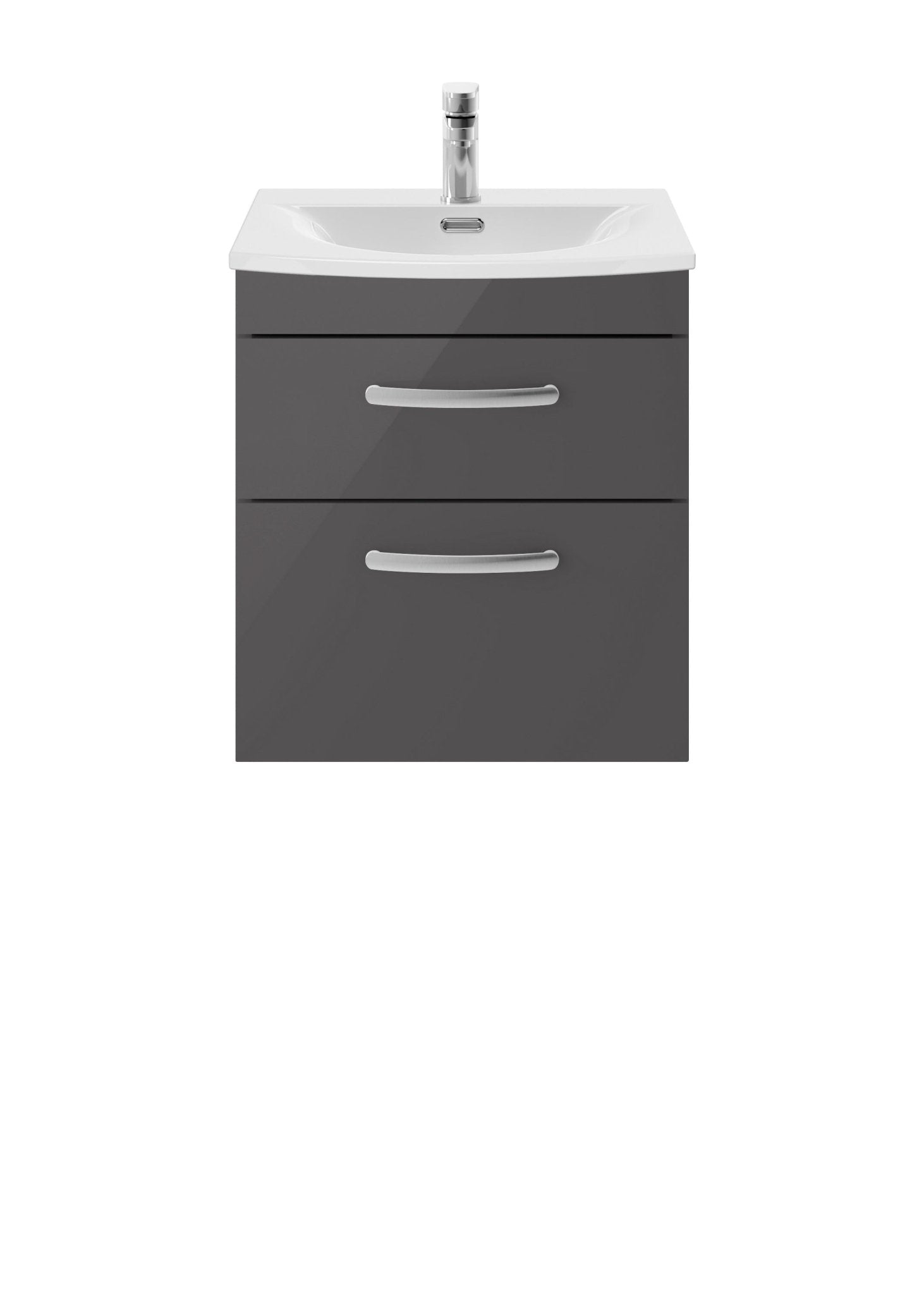 Nui Athena 500mm Wall Hung Cabinet With Basin 4 Contemporary Gloss Grey MFC 461x510x390mm - ATH074G - JJ Building Materials