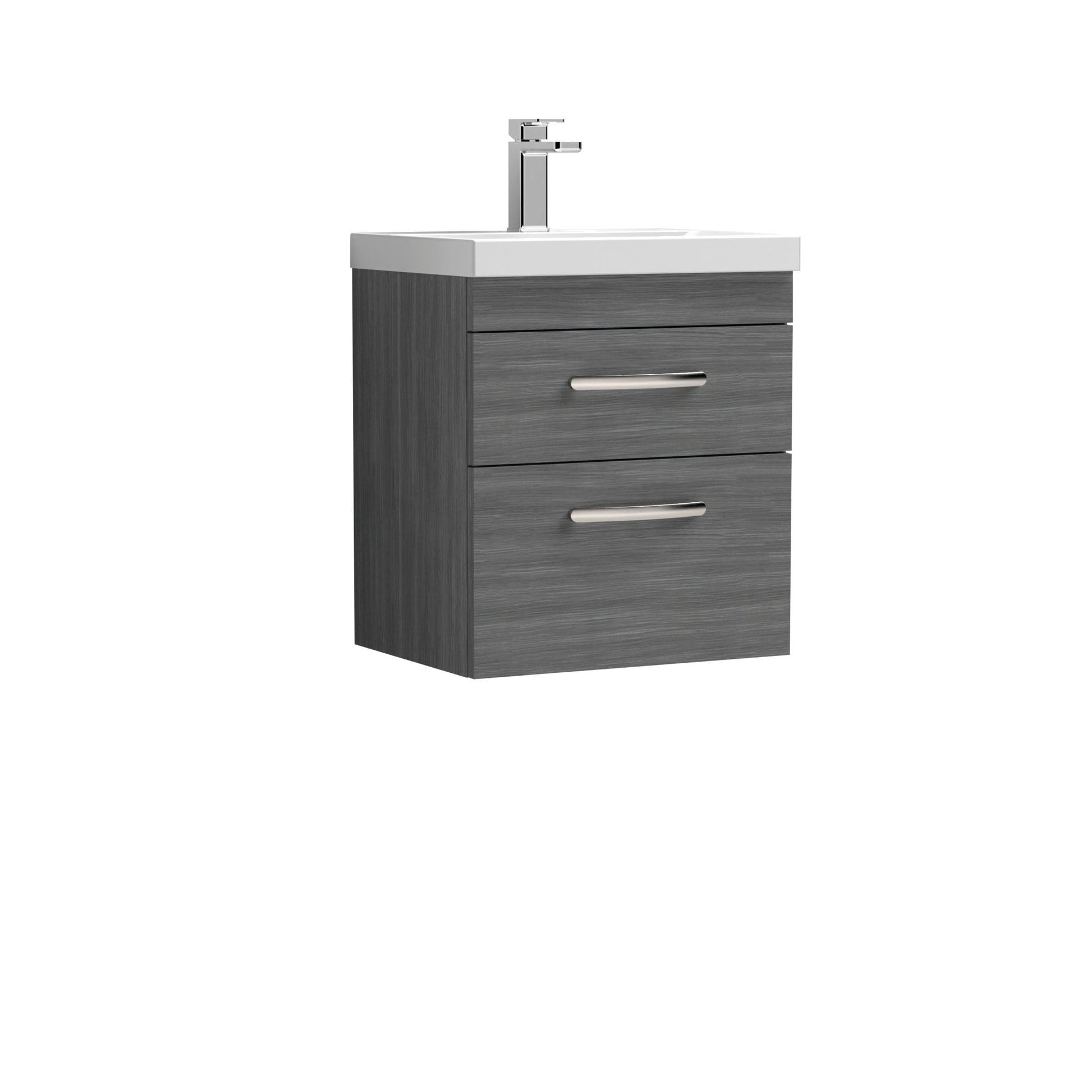 Nui Athena 500mm Wall Hung Vanity With Basin 1 Contemporary Anthracite Woodgrain MFC 578x510x390mm - JJ Building Materials