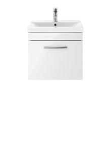 Nui Athena 500mm Wall Hung Vanity With Basin 1 Contemporary Gloss White MFC 470x510x390mm - JJ Building Materials