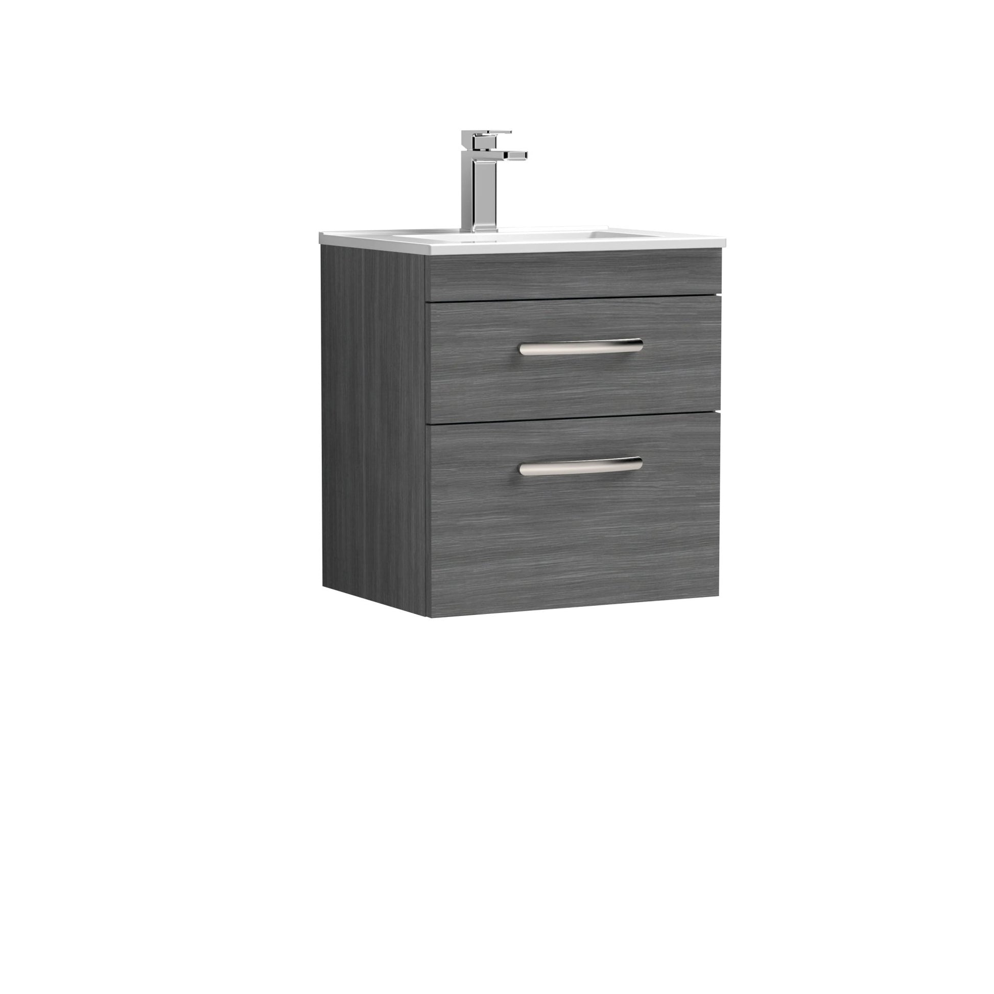 Nui Athena 500mm Wall Hung Vanity With Basin 2 Contemporary Anthracite Woodgrain MFC 556x505x395mm - JJ Building Materials