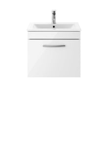 Nui Athena 500mm Wall Hung Vanity With Basin 2 Contemporary Gloss White MFC 448x505x395mm - JJ Building Materials