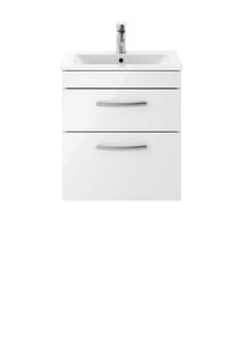 Nui Athena 500mm Wall Hung Vanity With Basin 2 Contemporary Gloss White MFC 556x505x395mm - JJ Building Materials