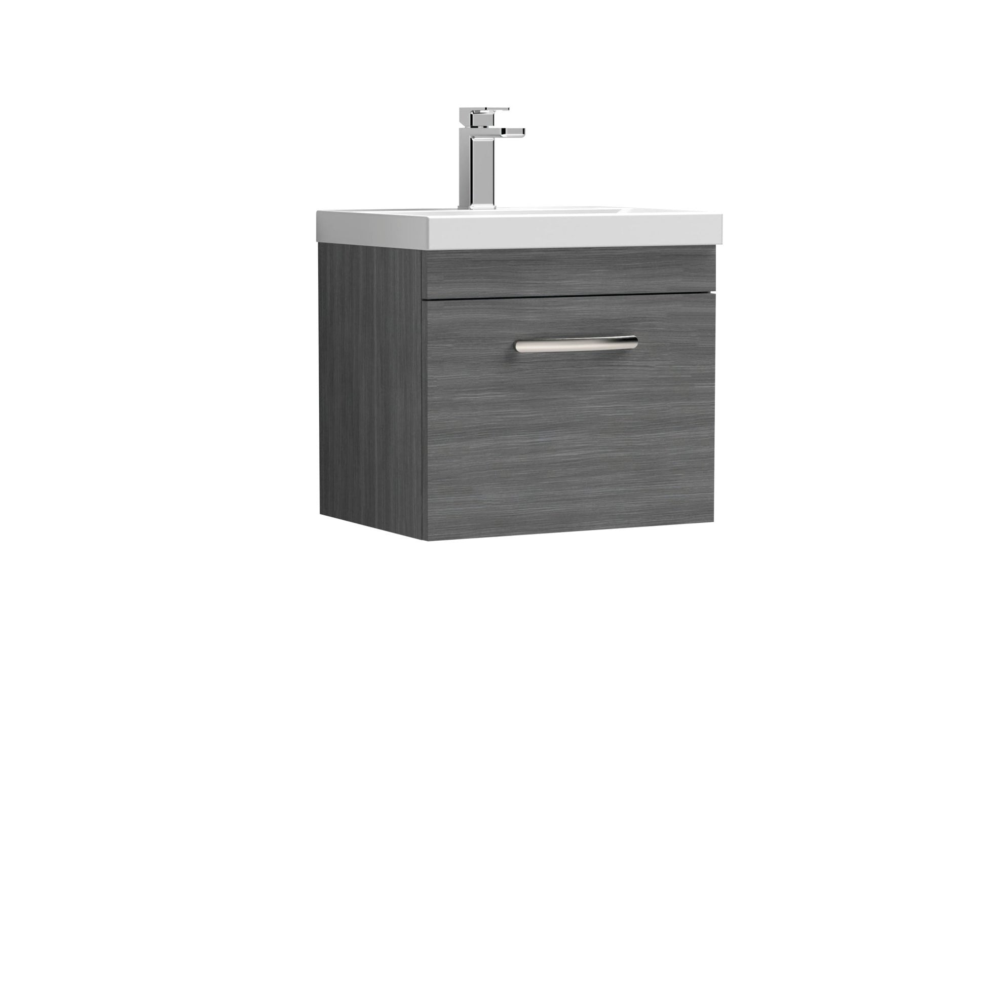 Nui Athena 500mm Wall Hung Vanity With Basin 3 Contemporary Anthracite Woodgrain MFC 481x510x390mm - JJ Building Materials