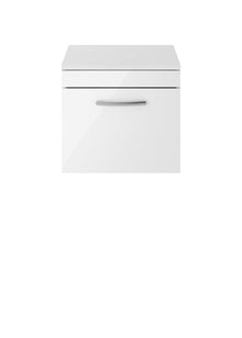 Nui Athena 500mm Wall Hung Vanity With Worktop Contemporary Gloss White MFC Painted Gloss 448x505x390mm - JJ Building Materials