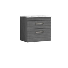 Nui Athena 600 Wall Hung 2 - drawer Unit & Laminate Worktop Contemporary Anthracite Woodgrain MFC Textured Woodgrain 560x605x390mm - JJ Building Materials