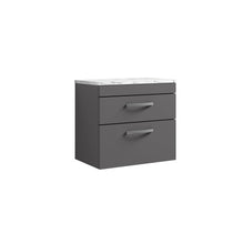Nui Athena 600 Wall Hung 2 - drawer Unit & Laminate Worktop Contemporary Gloss Grey MFC Painted Gloss 560x605x390mm - JJ Building Materials