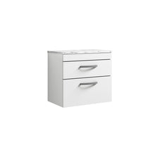 Nui Athena 600 Wall Hung 2 - drawer Unit & Laminate Worktop Contemporary Gloss White MFC Painted Gloss 560x605x390mm - JJ Building Materials