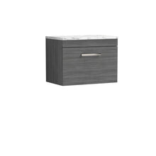 Nui Athena 600 Wall Hung Single Drawer Unit & Laminate Worktop Contemporary Anthracite Woodgrain MFC Textured Woodgrain 452x605x390mm - JJ Building Materials