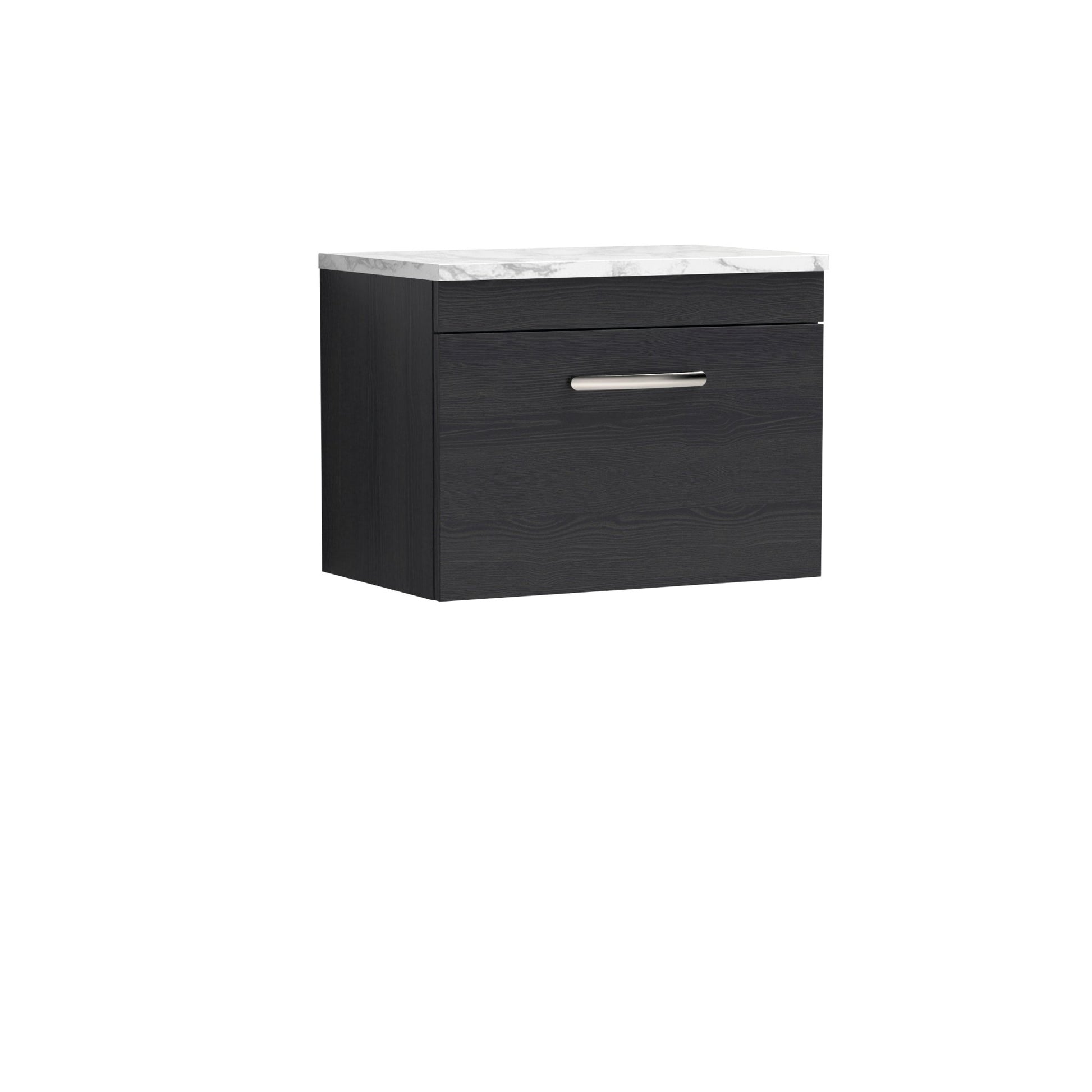 Nui Athena 600 Wall Hung Single Drawer Unit & Laminate Worktop Contemporary Charcoal Black MFC Textured Woodgrain 452x605x390mm - JJ Building Materials