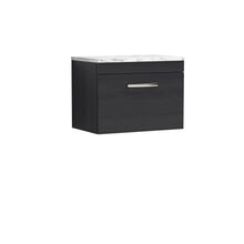 Nui Athena 600 Wall Hung Single Drawer Unit & Laminate Worktop Contemporary Charcoal Black MFC Textured Woodgrain 452x605x390mm - JJ Building Materials