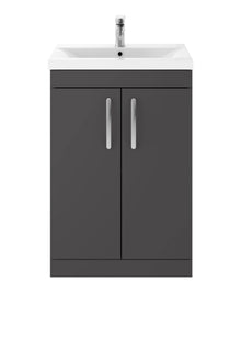 Nui Athena 600mm Floor Standing Cabinet With Basin 1 Contemporary Gloss Grey MFC 905x610x390mm - ATH075A - JJ Building Materials
