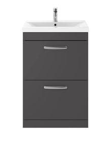 Nui Athena 600mm Floor Standing Cabinet With Basin 1 Contemporary Gloss Grey MFC 905x610x390mm - ATH076A - JJ Building Materials