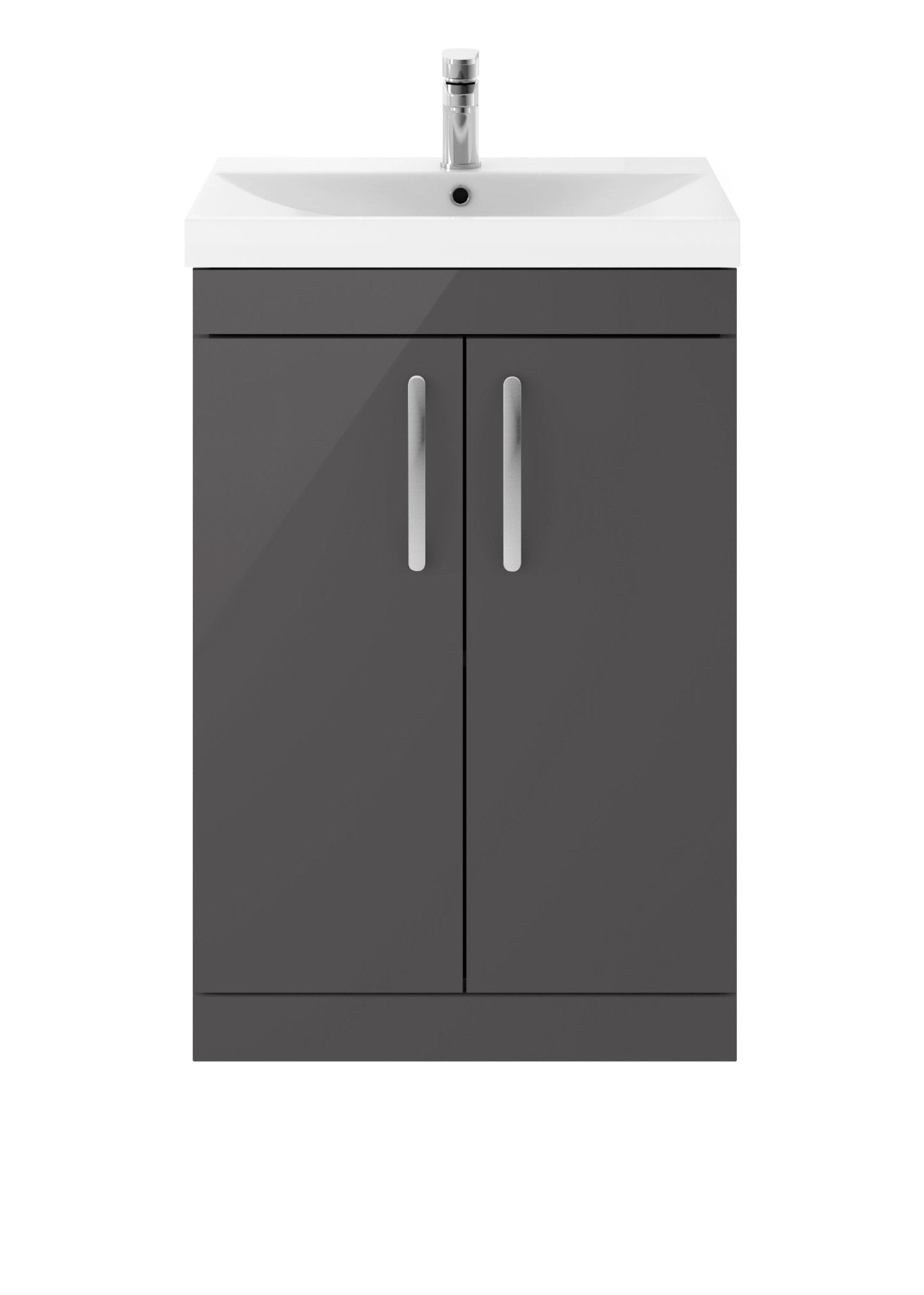 Nui Athena 600mm Floor Standing Cabinet With Basin 3 Contemporary Gloss Grey MFC 915x610x390mm - ATH075D - JJ Building Materials