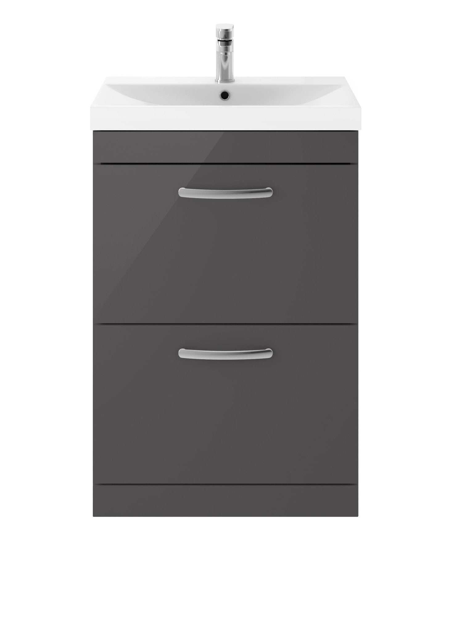 Nui Athena 600mm Floor Standing Cabinet With Basin 3 Contemporary Gloss Grey MFC 915x610x390mm - ATH076D - JJ Building Materials