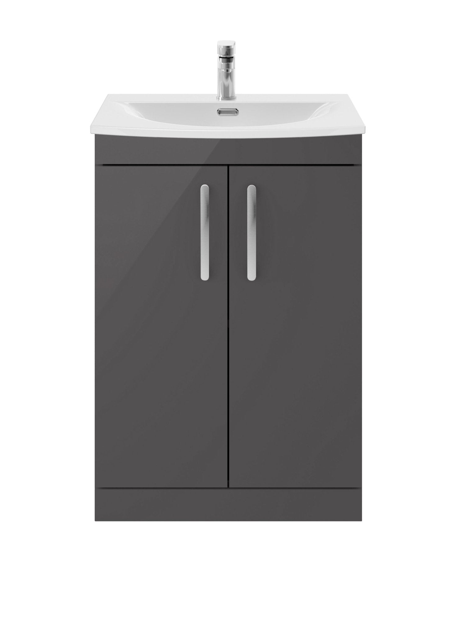 Nui Athena 600mm Floor Standing Cabinet With Basin 4 Contemporary Gloss Grey MFC 895x610x390mm - ATH075G - JJ Building Materials