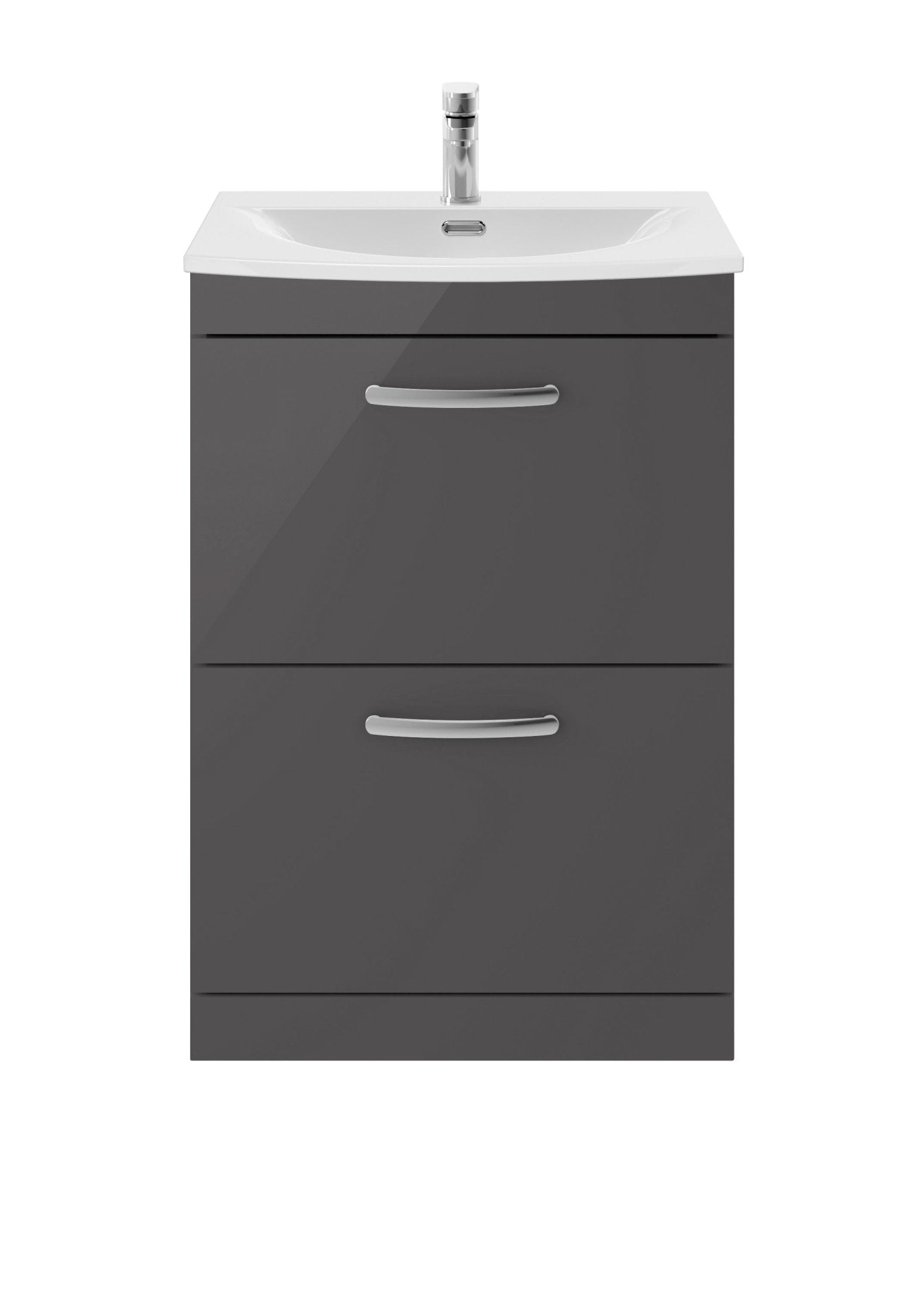 Nui Athena 600mm Floor Standing Cabinet With Basin 4 Contemporary Gloss Grey MFC 895x610x390mm - ATH076G - JJ Building Materials