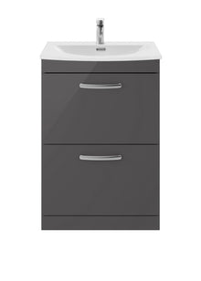 Nui Athena 600mm Floor Standing Cabinet With Basin 4 Contemporary Gloss Grey MFC 895x610x390mm - ATH076G - JJ Building Materials