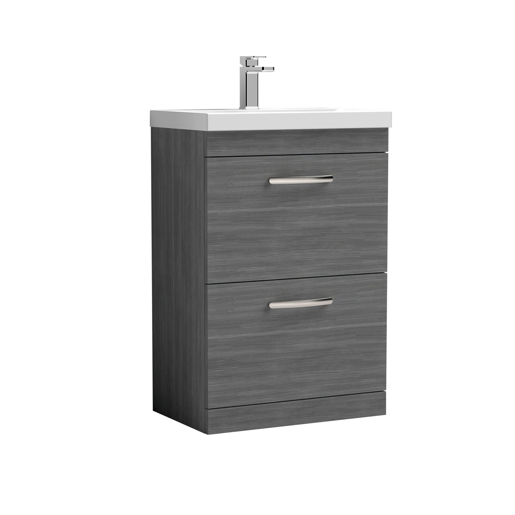Nui Athena 600mm Floor Standing Vanity With Basin 1 Contemporary Anthracite Woodgrain MFC 905x610x390mm - ATH032A - JJ Building Materials