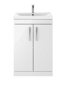 Nui Athena 600mm Floor Standing Vanity With Basin 1 Contemporary Gloss White MFC 905x610x390mm - ATH027A - JJ Building Materials