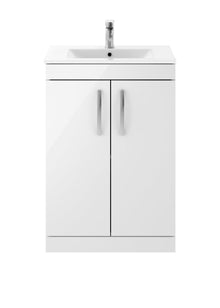 Nui Athena 600mm Floor Standing Vanity With Basin 2 Contemporary Gloss White MFC 883x605x395mm - ATH027B - JJ Building Materials