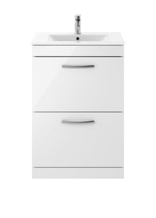 Nui Athena 600mm Floor Standing Vanity With Basin 2 Contemporary Gloss White MFC 883x605x395mm - ATH034B - JJ Building Materials