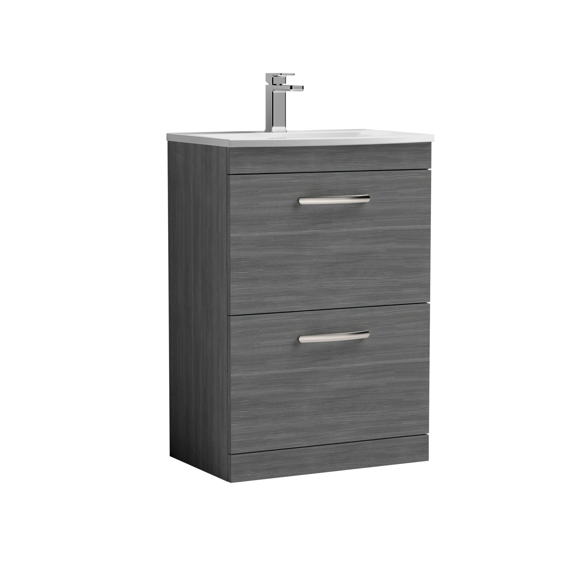 Nui Athena 600mm Floor Standing Vanity With Basin 4 Contemporary Anthracite Woodgrain MFC 895x610x390mm - ATH032G - JJ Building Materials
