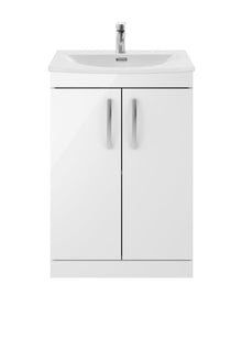 Nui Athena 600mm Floor Standing Vanity With Basin 4 Contemporary Gloss White MFC 895x610x390mm - ATH027G - JJ Building Materials