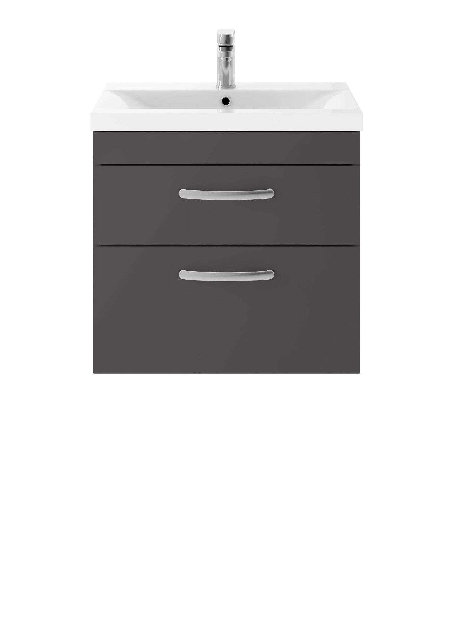 Nui Athena 600mm Wall Hung Cabinet With Basin 1 Contemporary Gloss Grey MFC 579x605x390mm - JJ Building Materials