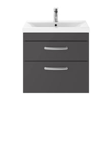 Nui Athena 600mm Wall Hung Cabinet With Basin 1 Contemporary Gloss Grey MFC 579x605x390mm - JJ Building Materials