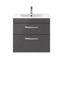 Nui Athena 600mm Wall Hung Cabinet With Basin 2 Contemporary Gloss Grey MFC 557x605x395mm - JJ Building Materials