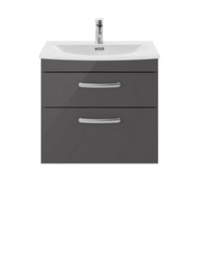 Nui Athena 600mm Wall Hung Cabinet With Basin 4 Contemporary Gloss Grey MFC 461x610x390mm - ATH078G - JJ Building Materials