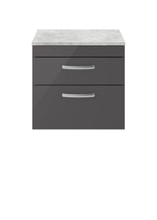 Nui Athena 600mm Wall Hung Cabinet With Grey Worktop Contemporary Gloss Grey MFC Painted Gloss 578x605x390mm - JJ Building Materials