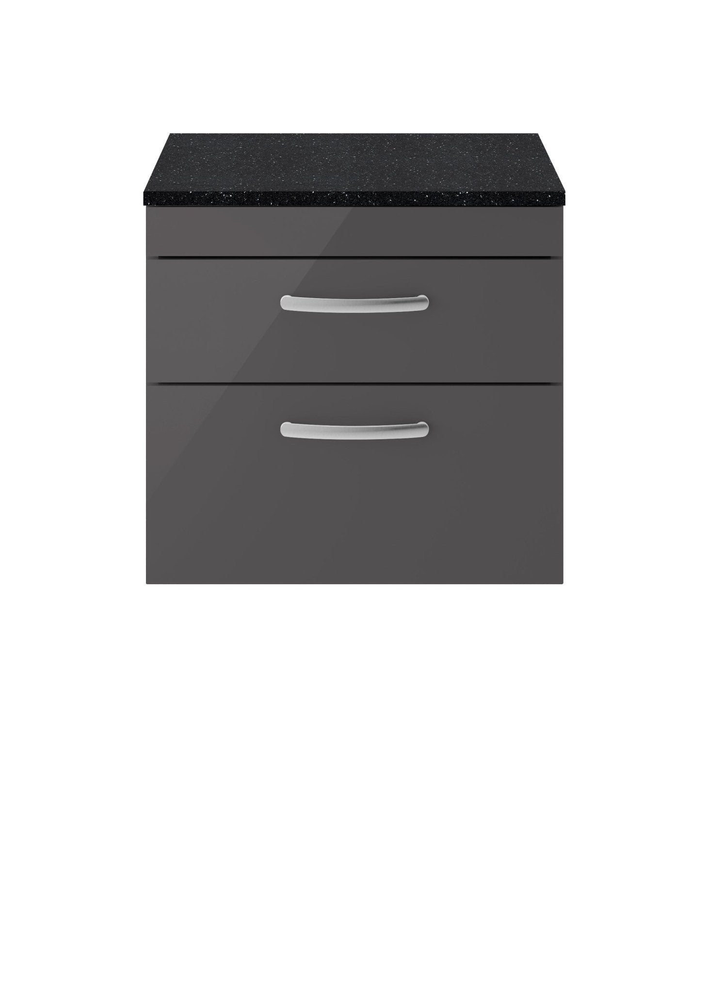 Nui Athena 600mm Wall Hung Cabinet With Sparkling Black Worktop Contemporary Gloss Grey MFC Painted Gloss 452x605x390mm - ATH078LSB - JJ Building Materials