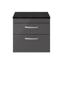 Nui Athena 600mm Wall Hung Cabinet With Sparkling Black Worktop Contemporary Gloss Grey MFC Painted Gloss 452x605x390mm - ATH078LSB - JJ Building Materials