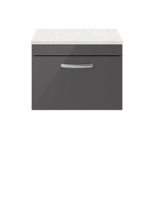 Nui Athena 600mm Wall Hung Cabinet With Sparkling White Worktop Contemporary Gloss Grey MFC Painted Gloss 452x605x390mm - ATH077LSW - JJ Building Materials