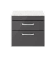 Nui Athena 600mm Wall Hung Cabinet With Sparkling White Worktop Contemporary Gloss Grey MFC Painted Gloss 452x605x390mm - ATH078LSW - JJ Building Materials