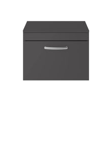 Nui Athena 600mm Wall Hung Cabinet With Worktop Contemporary Gloss Grey MFC Painted Gloss 449x605x390mm - JJ Building Materials