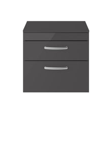 Nui Athena 600mm Wall Hung Cabinet With Worktop Contemporary Gloss Grey MFC Painted Gloss 557x810x390mm - JJ Building Materials