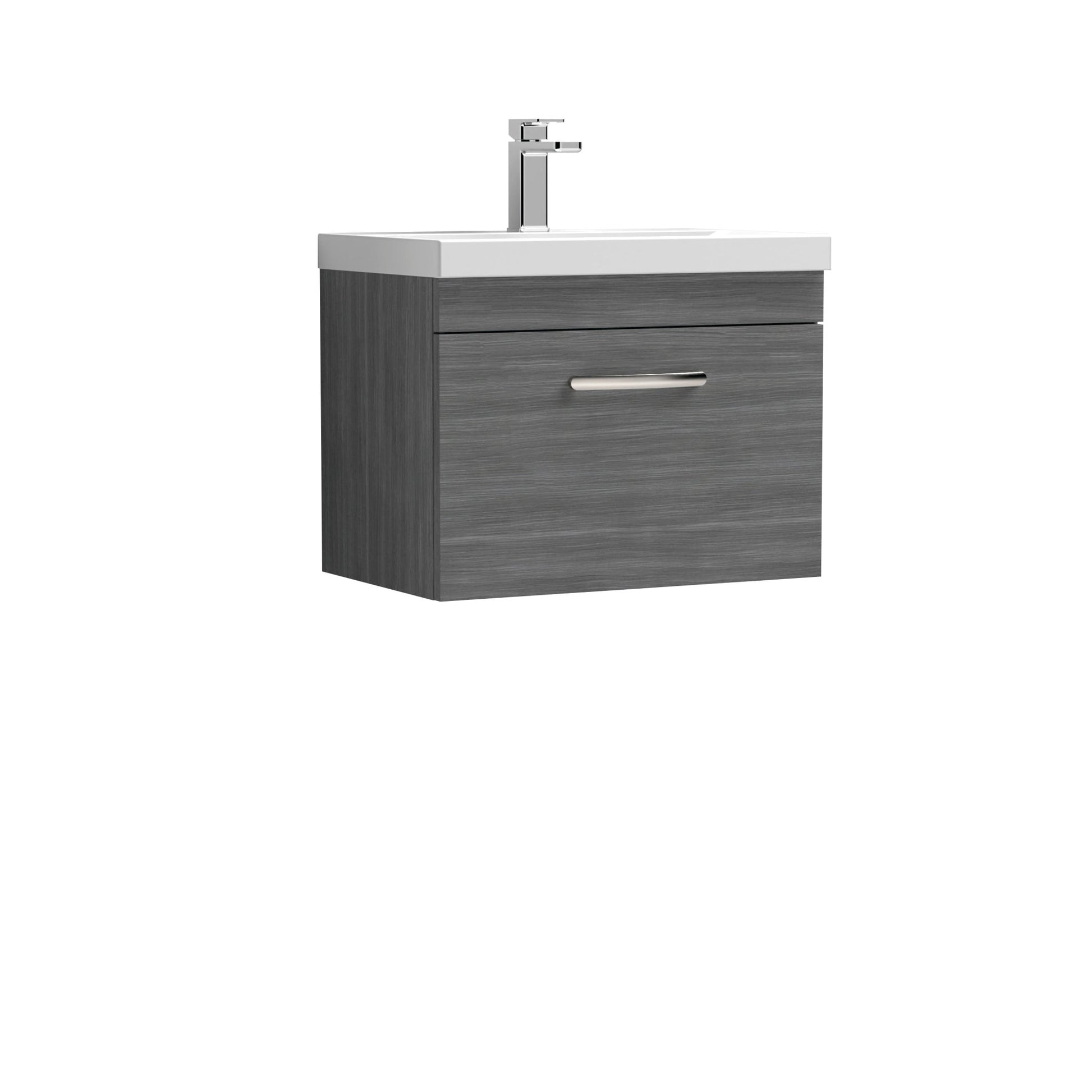 Nui Athena 600mm Wall Hung Vanity With Basin 1 Contemporary Anthracite Woodgrain MFC 470x610x390mm - JJ Building Materials