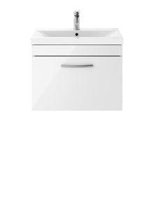 Nui Athena 600mm Wall Hung Vanity With Basin 1 Contemporary Gloss White MFC 470x610x390mm - JJ Building Materials