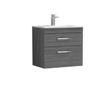 Nui Athena 600mm Wall Hung Vanity With Basin 2 Contemporary Anthracite Woodgrain MFC 556x605x395mm - JJ Building Materials
