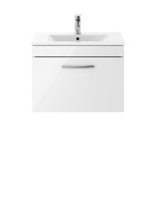 Nui Athena 600mm Wall Hung Vanity With Basin 2 Contemporary Gloss White MFC 448x605x395mm - JJ Building Materials