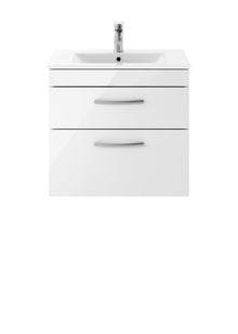 Nui Athena 600mm Wall Hung Vanity With Basin 2 Contemporary Gloss White MFC 556x605x395mm - JJ Building Materials