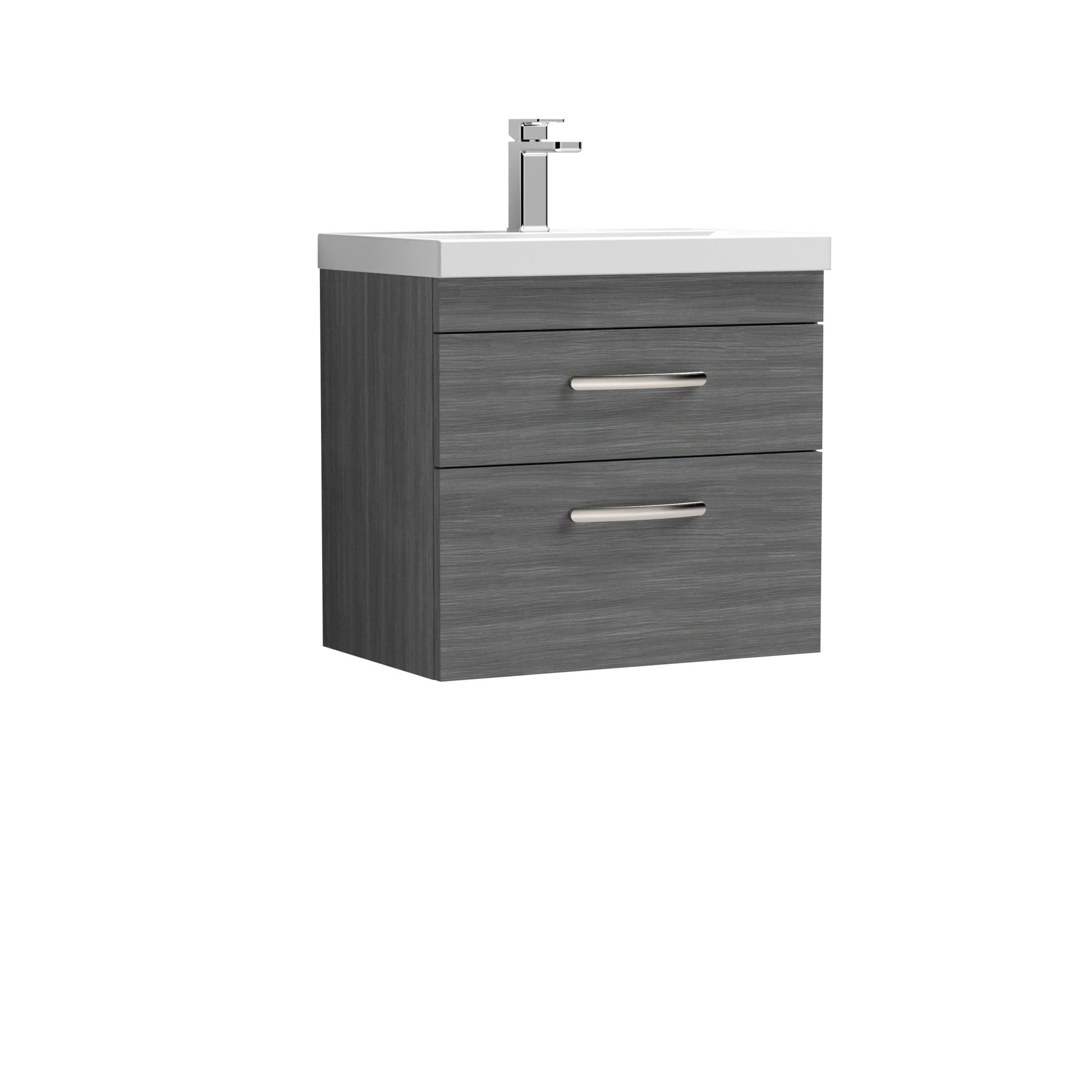 Nui Athena 600mm Wall Hung Vanity With Basin 3 Contemporary Anthracite Woodgrain MFC 589x610x390mm - JJ Building Materials