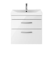 Nui Athena 600mm Wall Hung Vanity With Basin 3 Contemporary Gloss White MFC 589x610x390mm - JJ Building Materials