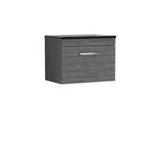 Nui Athena 600mm Wall Hung Vanity With Sparkling Black Worktop Contemporary Anthracite Woodgrain MFC Textured Woodgrain 452x605x390mm - JJ Building Materials