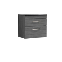 Nui Athena 600mm Wall Hung Vanity With Sparkling Black Worktop Contemporary Anthracite Woodgrain MFC Textured Woodgrain 560x605x390mm - JJ Building Materials