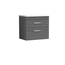 Nui Athena 600mm Wall Hung Vanity With Sparkling White Worktop Contemporary Anthracite Woodgrain MFC Textured Woodgrain 560x605x390mm - JJ Building Materials