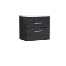 Nui Athena 600mm Wall Hung Vanity With Sparkling White Worktop Contemporary Charcoal Black MFC Textured Woodgrain 560x605x390mm - JJ Building Materials