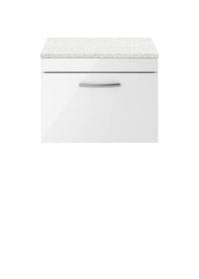 Nui Athena 600mm Wall Hung Vanity With Sparkling White Worktop Contemporary Gloss White MFC Painted Gloss 452x605x390mm - JJ Building Materials